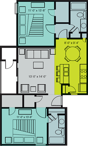 Plan D - 2 Bedroom / Two Bath - 947 Sq.Ft.*